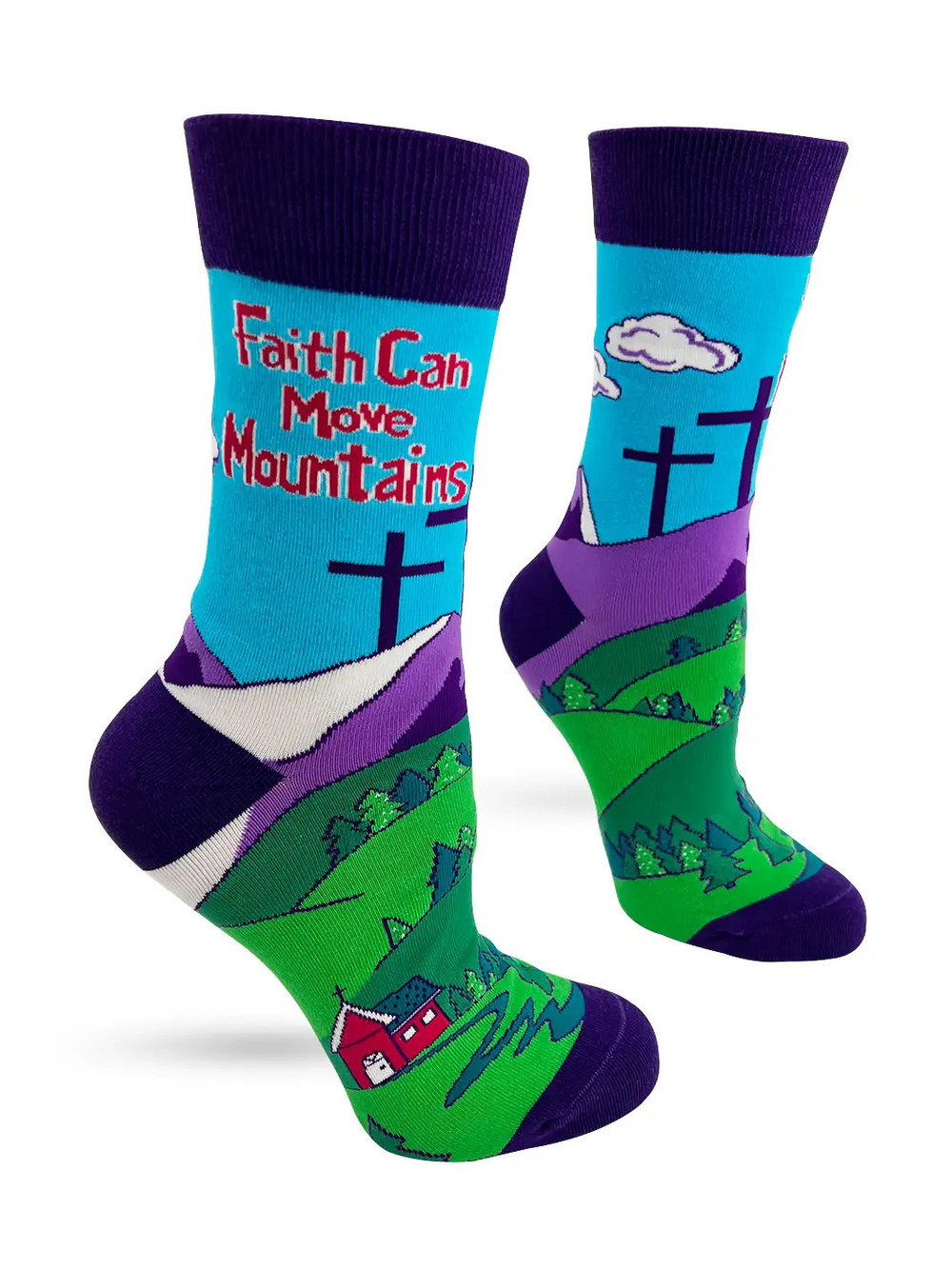 FD17 | Fabdaz Women's Novelty Crew Socks | Faith Cn Move Mountain | Size 5-10